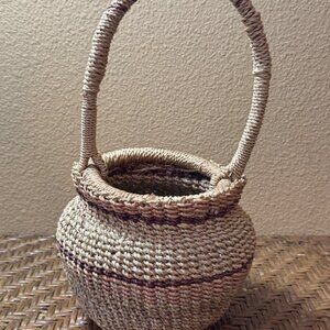 Handwoven Handled Basket Natural Fiber Basket Earth Tones Colors